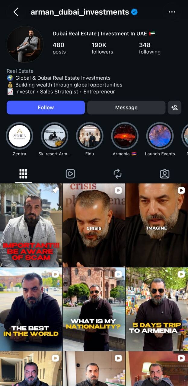 Instagram arman_dubai_investments — 190K подписчиков